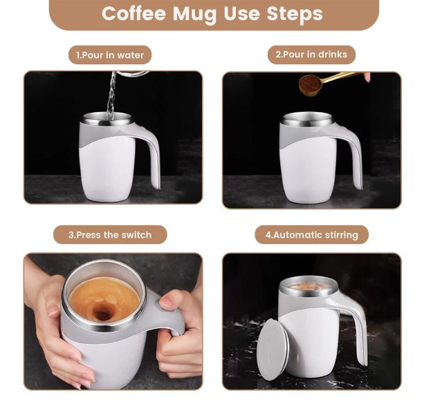 Self Stirring Coffee Mug Use Steps